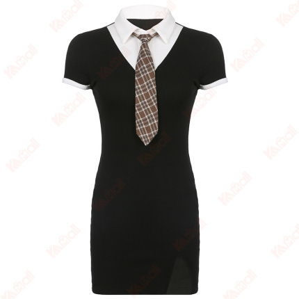 daily simple contrast color dresses